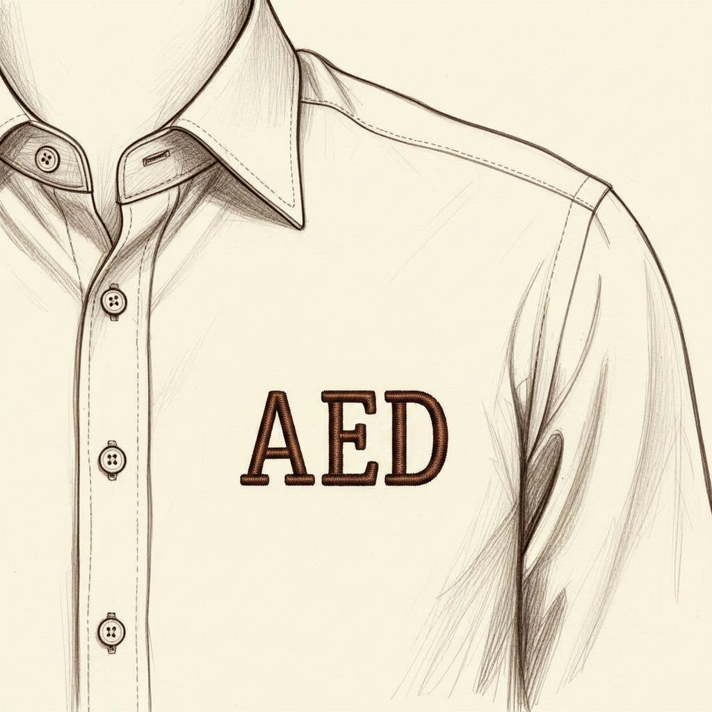 Illustration of a left chest monogram placement