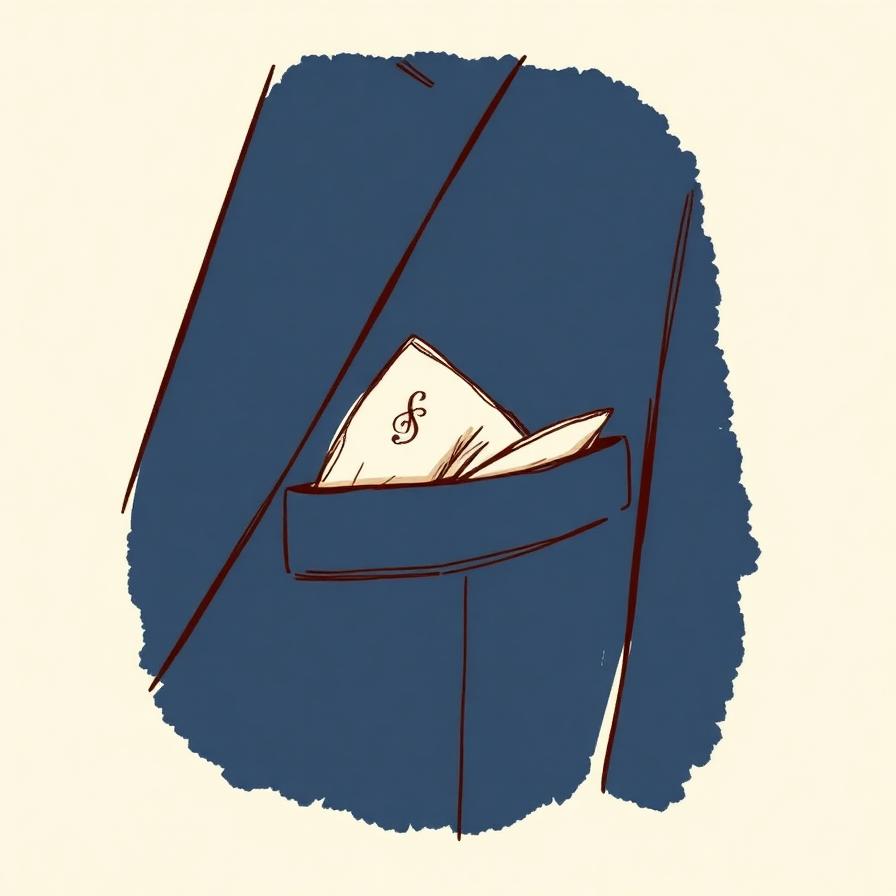 Illustration of a pocket square — folded peak monogram placement